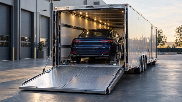 Illustrative enclosed transport vehicle loading
